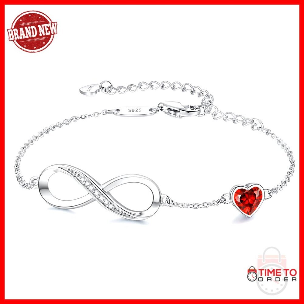 Sterling Silver Infinity Heart Bracelet Adjustable Link Charm Jewelry Gift